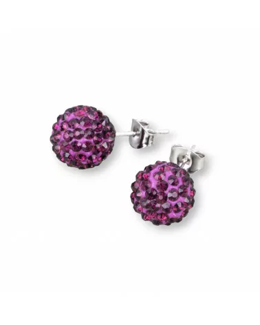 Orecchini Di Argento 925 E Palline Crystal Con Strass 10mm 1 Paio Viola-ARGENTO 925 CRYSTAL | Worldofjewel.com