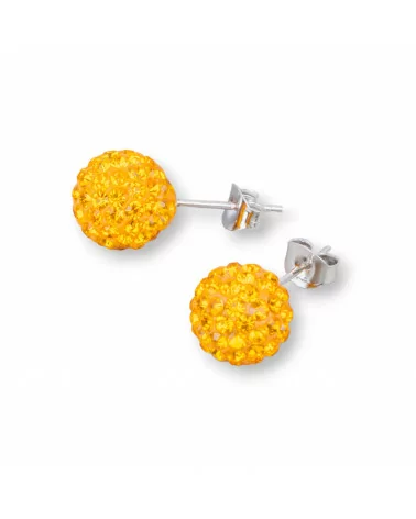 Orecchini Di Argento 925 E Palline Crystal Con Strass 8mm 1 Paio Arancio-ARGENTO 925 CRYSTAL | Worldofjewel.com