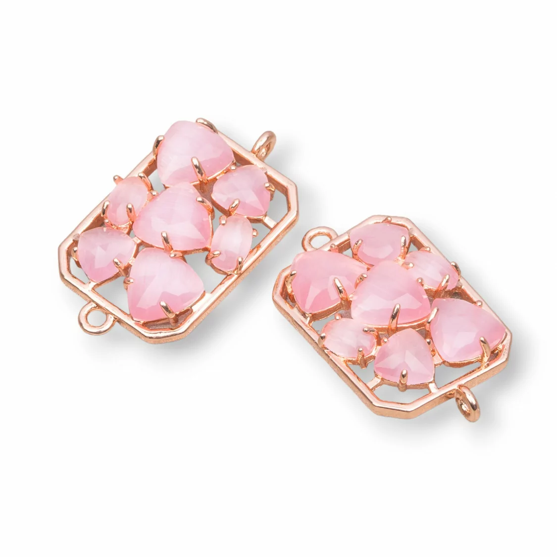 Connettore Componente Di Ottone a Rettangolo Con Occhio Di Gatto Incastonato 17x24mm 6pz Oro Rosa Rosa Intenso- RETTANGOLO MULTICRISTALLO | Worldofjewel.com