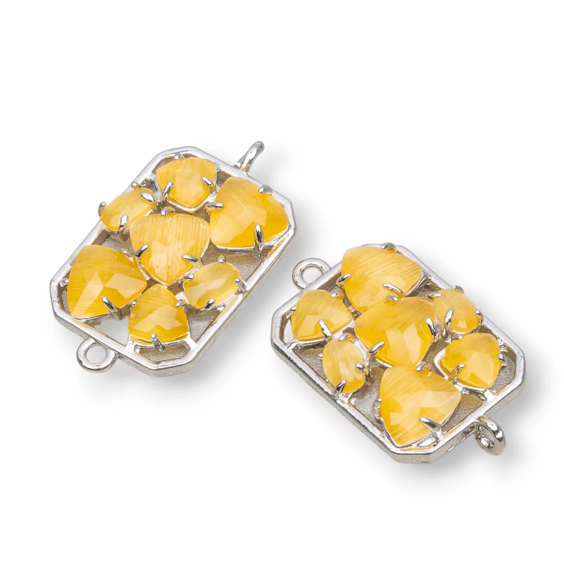 Connettore Componente Di Ottone a Rettangolo Con Occhio Di Gatto Incastonato 17x24mm 6pz Rodiato Giallo- RETTANGOLO MULTICRISTALLO | Worldofjewel.com