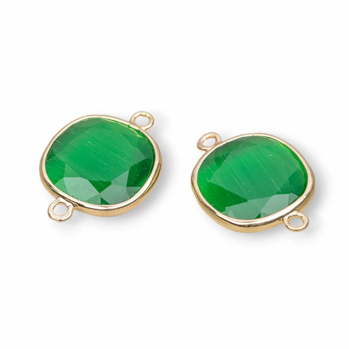 Connettore Componente Di Ottone Con Occhio Di Gatto Sfaccettato Quadrato 16mm Con 2 Anellini 10pz Verde Chiaro- QUADRATO | Worldofjewel.com