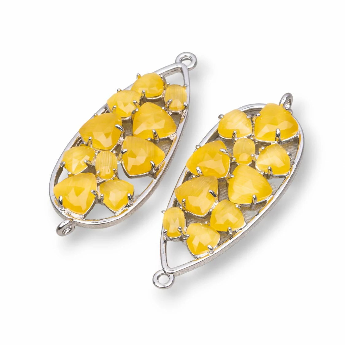 Connettore Componente Di Ottone a Goccia Con Occhio Di Gatto Incastonato 16x38mm 4pz Rodiato Giallo- GOCCE MULTICRISTALLO | Worldofjewel.com