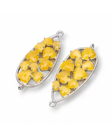 Connettore Componente Di Ottone a Goccia Con Occhio Di Gatto Incastonato 16x38mm 4pz Rodiato Giallo- GOCCE MULTICRISTALLO | Worldofjewel.com