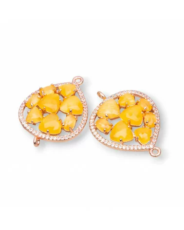 Connettore Componente Di Ottone a Goccia Con Occhio Di Gatto Incastonato E Zirconi 25x34mm 4pz Oro Rosa Giallo- GOCCE MULTICRISTALLO | Worldofjewel.com