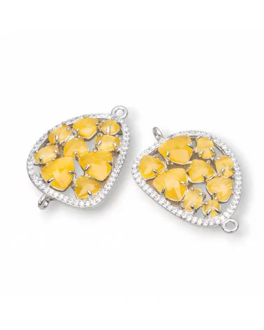 Connettore Componente Di Ottone A Mango Con Occhio Di Gatto Incastonato E Zirconi 23x35mm 4pz Rodiato Giallo- MANGO MULTICRISTALLO | Worldofjewel.com