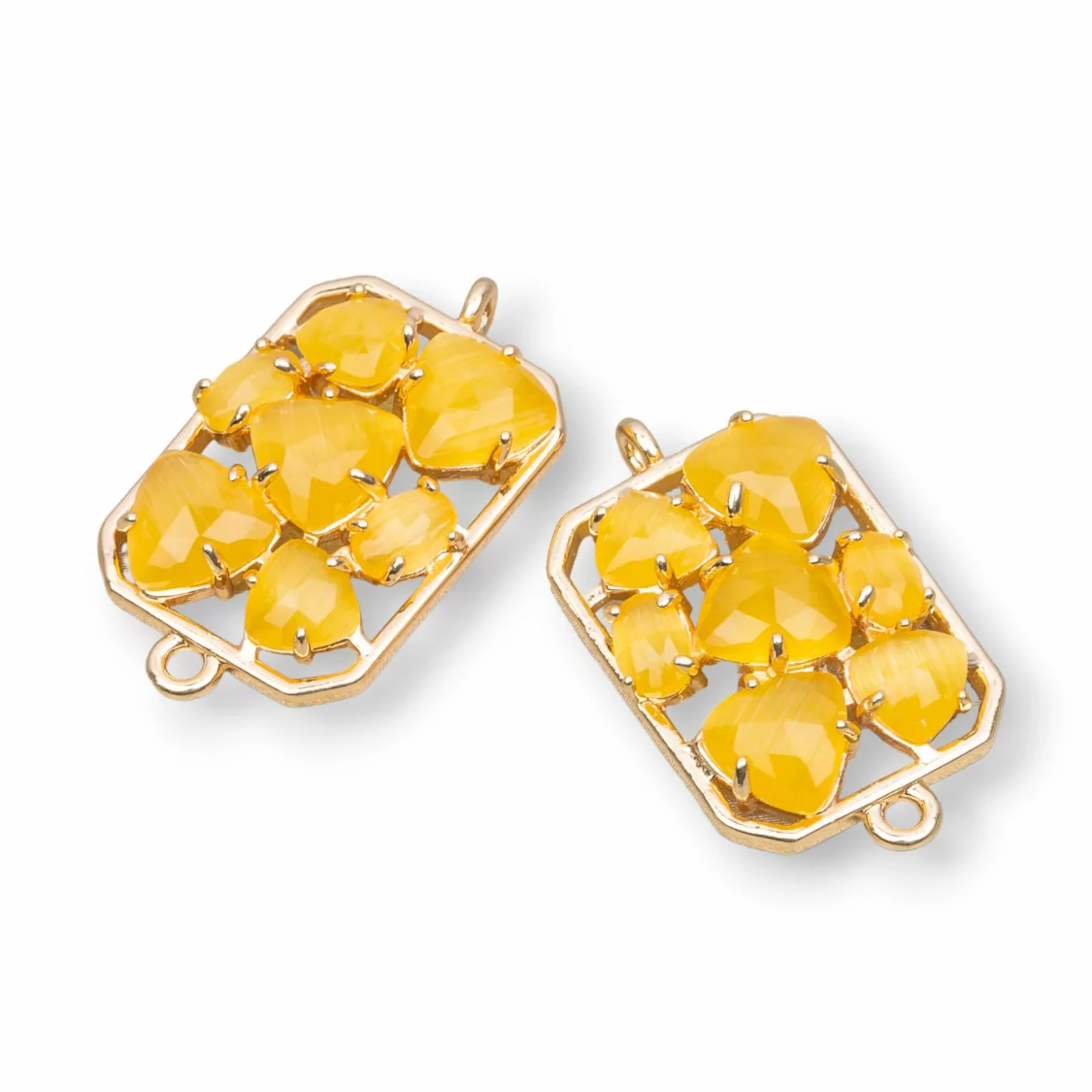 Connettore Componente Di Ottone a Rettangolo Con Occhio Di Gatto Incastonato 17x24mm 6pz Dorato Giallo- RETTANGOLO MULTICRISTALLO | Worldofjewel.com