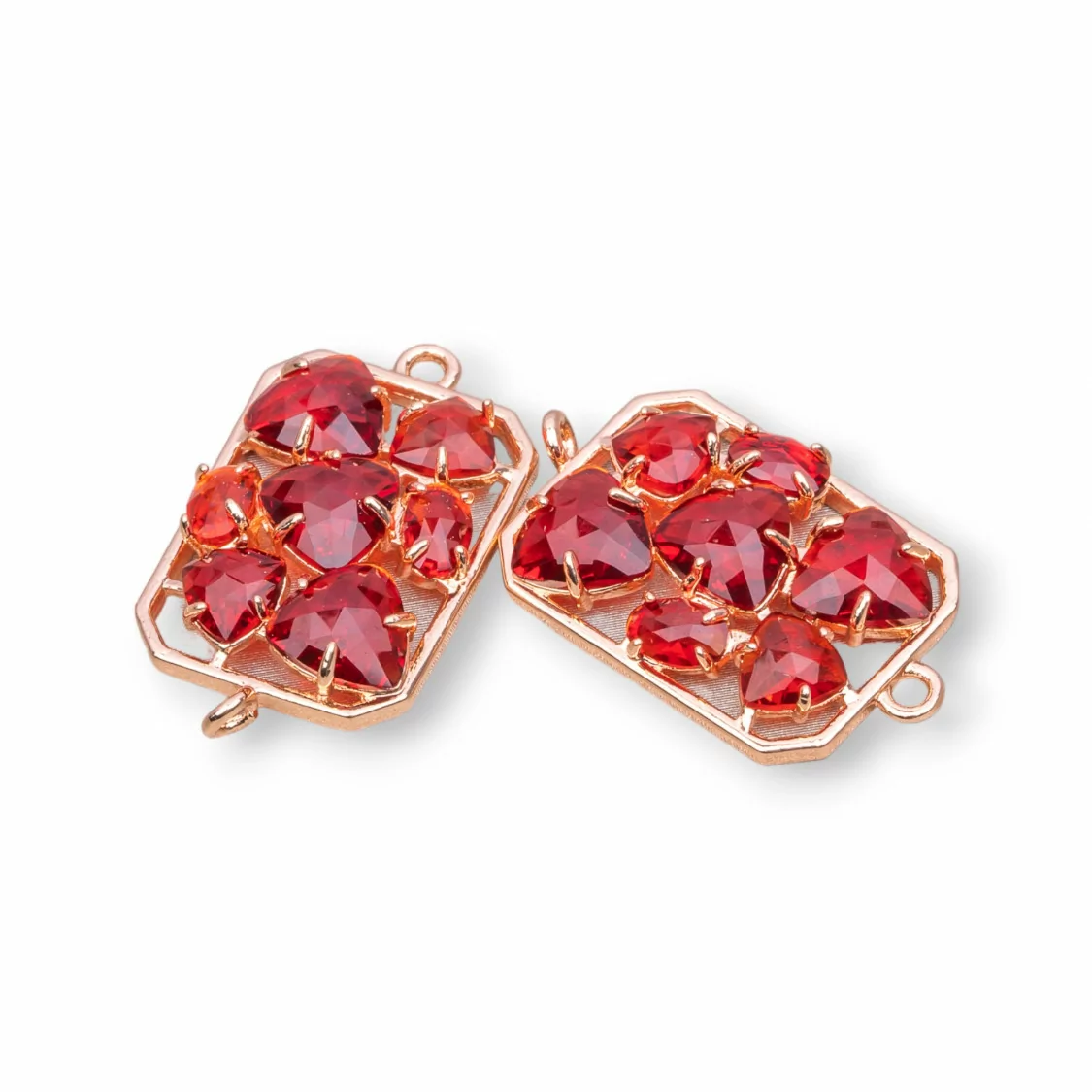 Connettore Componente Di Ottone a Rettangolo Con Occhio Di Gatto Incastonato 17x24mm 6pz Oro Rosa Rosso- RETTANGOLO MULTICRISTALLO | Worldofjewel.com