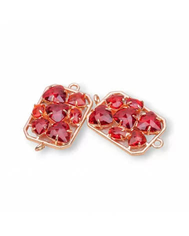 Connettore Componente Di Ottone a Rettangolo Con Occhio Di Gatto Incastonato 17x24mm 6pz Oro Rosa Rosso- RETTANGOLO MULTICRISTALLO | Worldofjewel.com