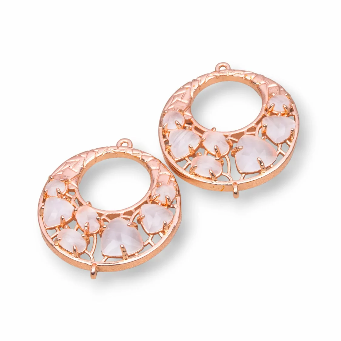 Connettore Componente Di Ottone a Creola Con Occhio Di Gatto Incastonato 28mm 4pz Oro Rosa Bianco- CREOLA MULTICRISTALLO | Worldofjewel.com