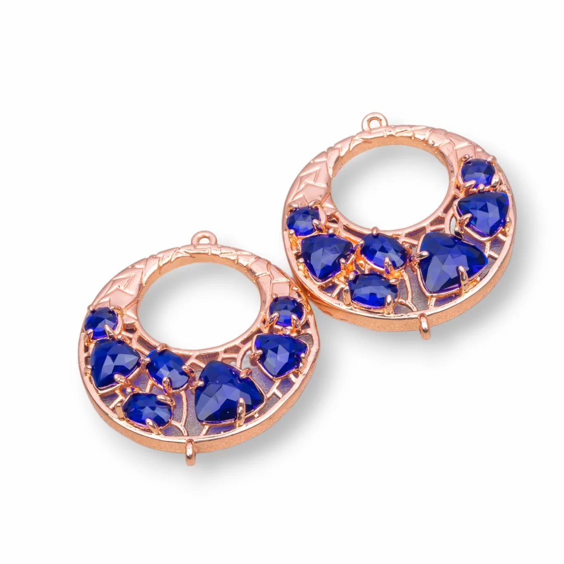 Connettore Componente Di Ottone a Creola Con Occhio Di Gatto Incastonato 28mm 4pz Oro Rosa Blu Trasparente- CREOLA MULTICRISTALLO | Worldofjewel.com