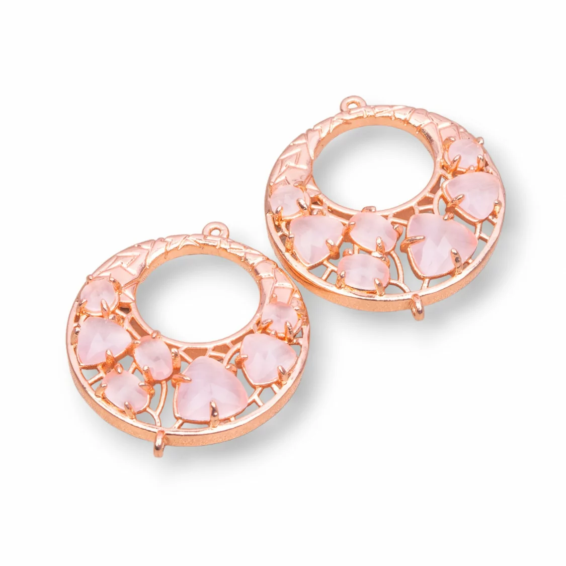 Connettore Componente Di Ottone a Creola Con Occhio Di Gatto Incastonato 28mm 4pz Oro Rosa Cipria- CREOLA MULTICRISTALLO | Worldofjewel.com