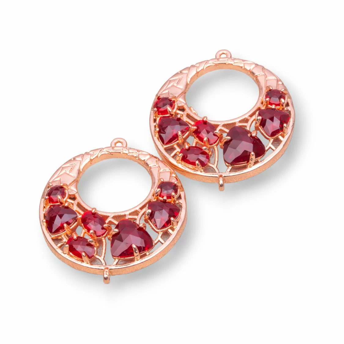 Connettore Componente Di Ottone a Creola Con Occhio Di Gatto Incastonato 28mm 4pz Oro Rosa Rosso- CREOLA MULTICRISTALLO | Worldofjewel.com