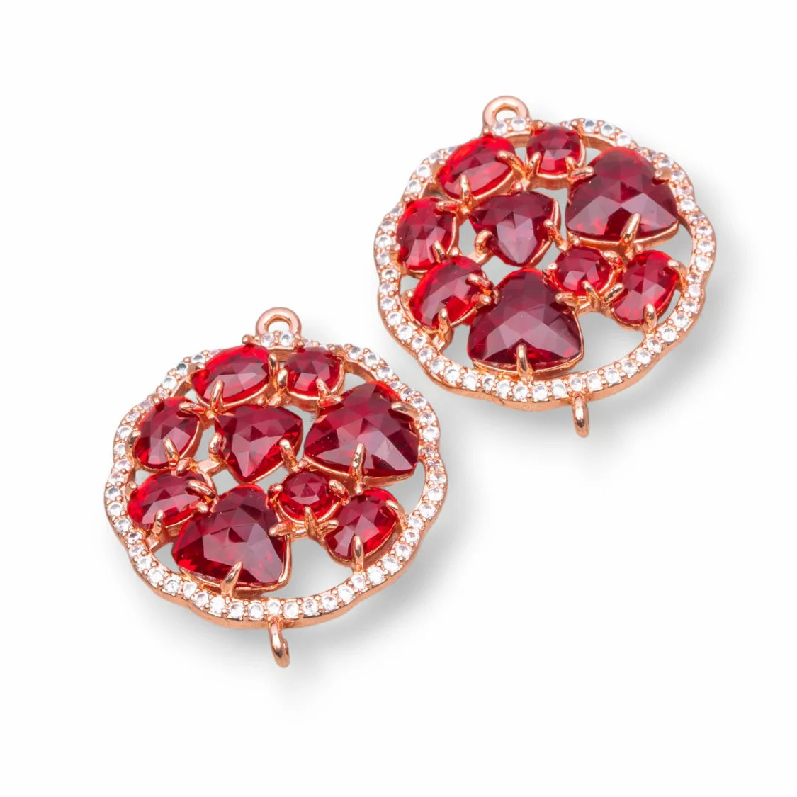 Connettore Componente Di Ottone A Fiore Tondo Con Occhio Di Gatto Incastonato E Zirconi 24mm 4pz Oro Rosa Rosso- TONDO MULTICRISTALLO | Worldofjewel.com