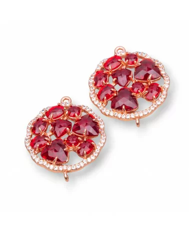 Connettore Componente Di Ottone A Fiore Tondo Con Occhio Di Gatto Incastonato E Zirconi 24mm 4pz Oro Rosa Rosso- TONDO MULTICRISTALLO | Worldofjewel.com