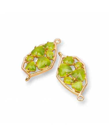 Connettore Componente Di Ottone a Forma Irregolare Con Occhio Di Gatto Incastonato 18x28mm 6pz Dorato Verde Acido- IRREGOLARI MULTICRISTALLO | Worldofjewel.com