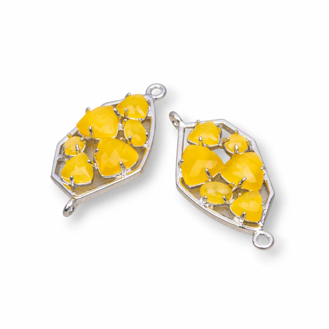 Connettore Componente Di Ottone a Forma Irregolare Con Occhio Di Gatto Incastonato 18x28mm 6pz Rodiato Giallo- IRREGOLARI MULTICRISTALLO | Worldofjewel.com