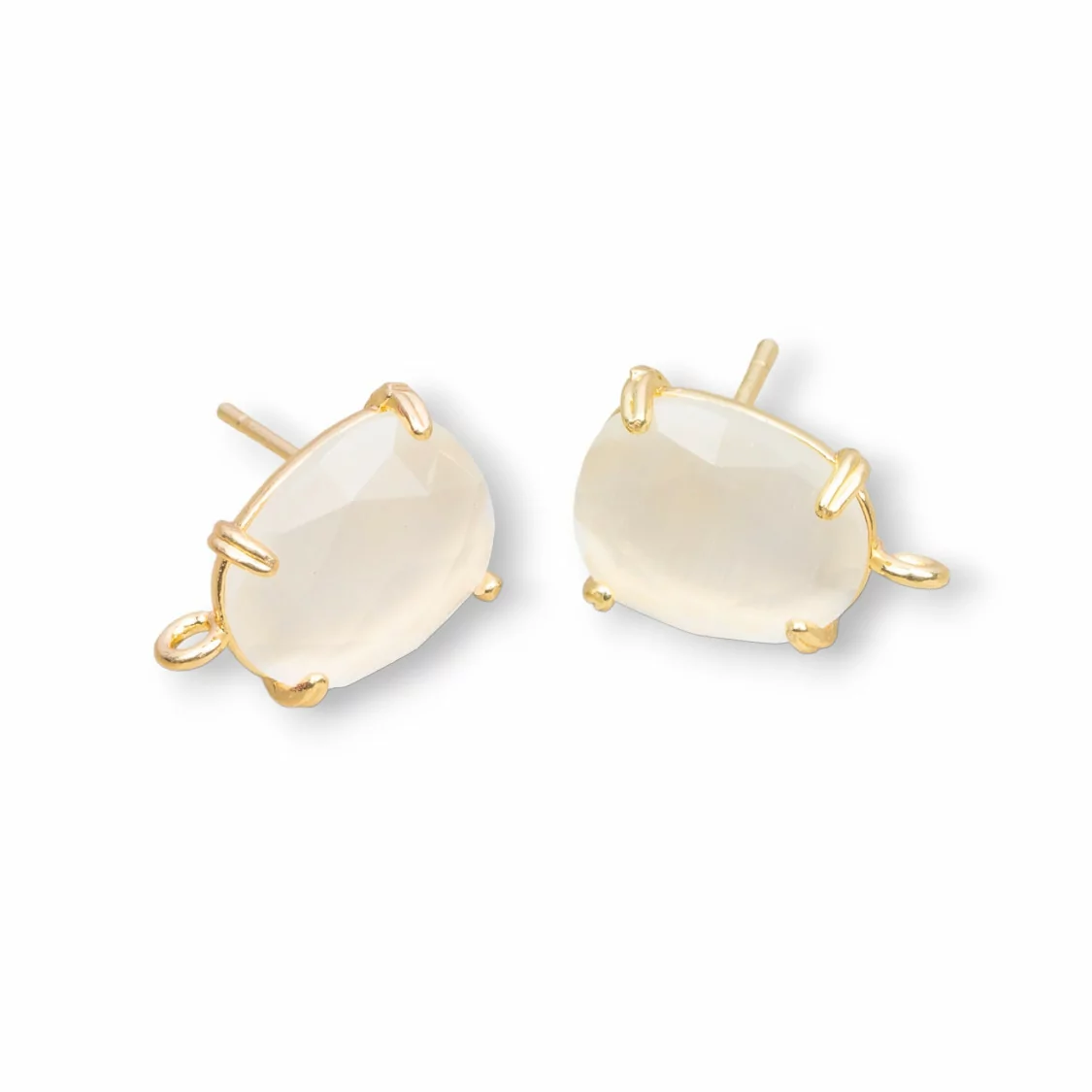 Base Per Orecchini Di Ottone A Perno Con Occhio Di Gatto Sfaccettato 10,5x12mm 5 Paia Dorato Bianco Trasparente-BASI CON PIETRE E PERLINE | Worldofjewel.com