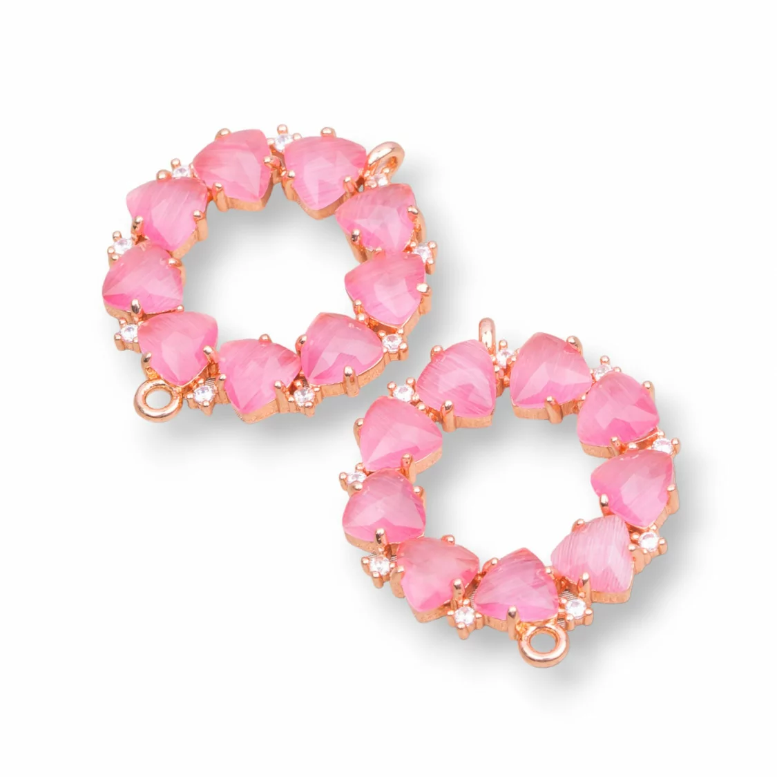 Connettore Componente Di Ottone a Cerchietto Con Occhio Di Gatto Incastonato 25x25mm 4pz Oro Rosa Rosa Intenso- CERCHIETTO MULTICRISTALLO | Worldofjewel.com