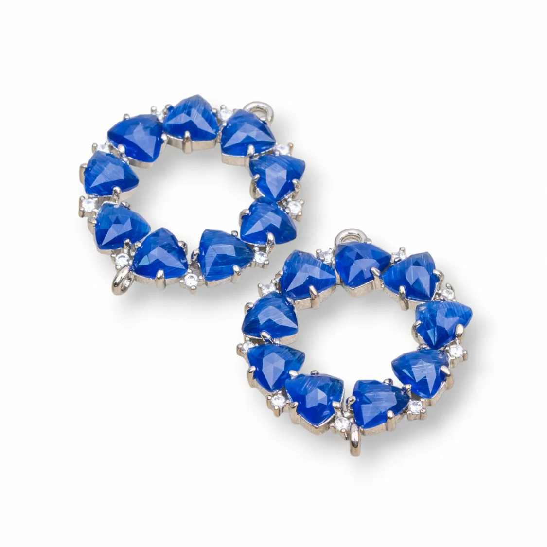 Connettore Componente Di Ottone a Cerchietto Con Occhio Di Gatto Incastonato 25x25mm 4pz Rodiato Blu- CERCHIETTO MULTICRISTALLO | Worldofjewel.com