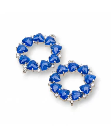 Connettore Componente Di Ottone a Cerchietto Con Occhio Di Gatto Incastonato 25x25mm 4pz Rodiato Blu- CERCHIETTO MULTICRISTALLO | Worldofjewel.com