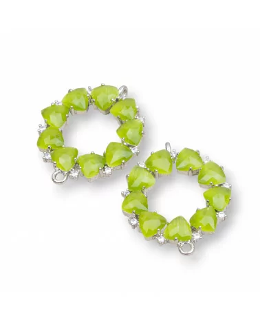 Connettore Componente Di Ottone a Cerchietto Con Occhio Di Gatto Incastonato 25x25mm 4pz Rodiato Verde Acido- CERCHIETTO MULTICRISTALLO | Worldofjewel.com