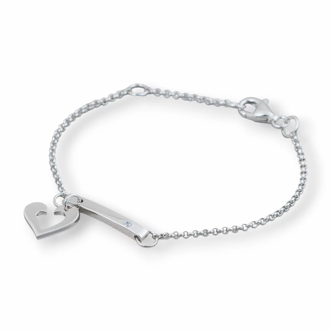 Bracciale Di Argento 925 Design Italy Con Centale Cuore Lunghezza 19cm-16,5cm Rodiato-BRACCIALI DI ARGENTO 925 | Worldofjewel.com