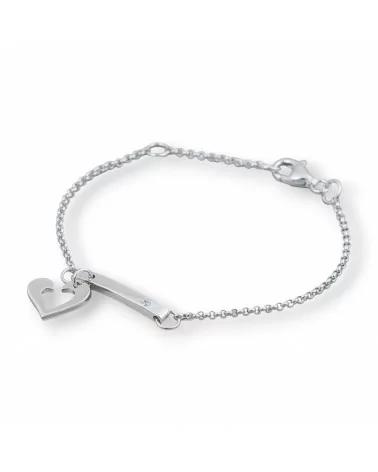 Bracciale Di Argento 925 Design Italy Con Centale Cuore Lunghezza 19cm-16,5cm Rodiato-BRACCIALI DI ARGENTO 925 | Worldofjewel.com