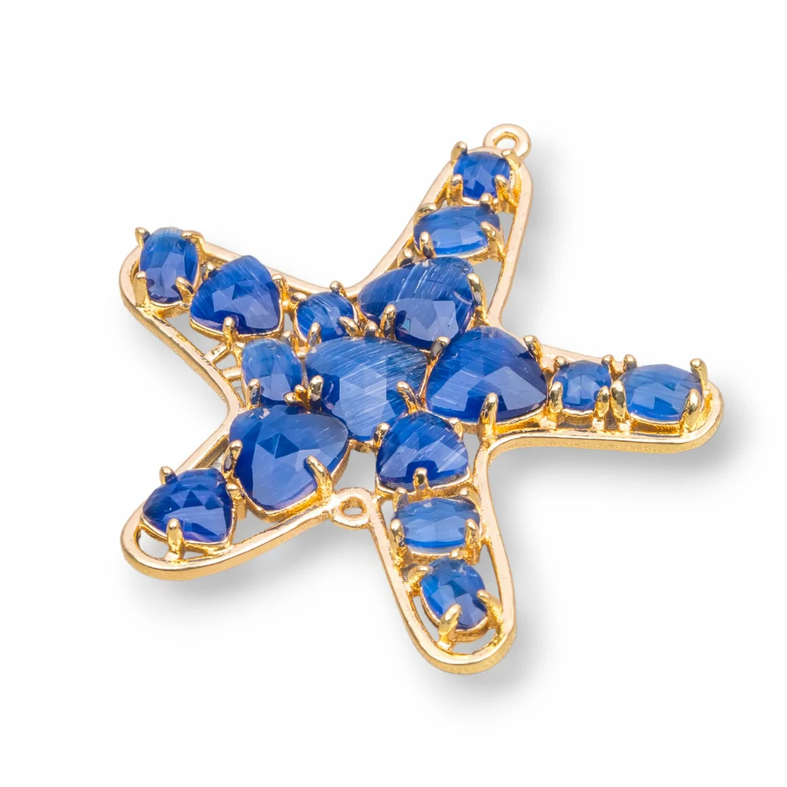 Connettore Componente Di Ottone A Stella Marina Con Occhio Di Gatto Incastonato 43x46mm 4pz Dorato Blu- STELLA MARINA MULTICRISTALLO | Worldofjewel.com