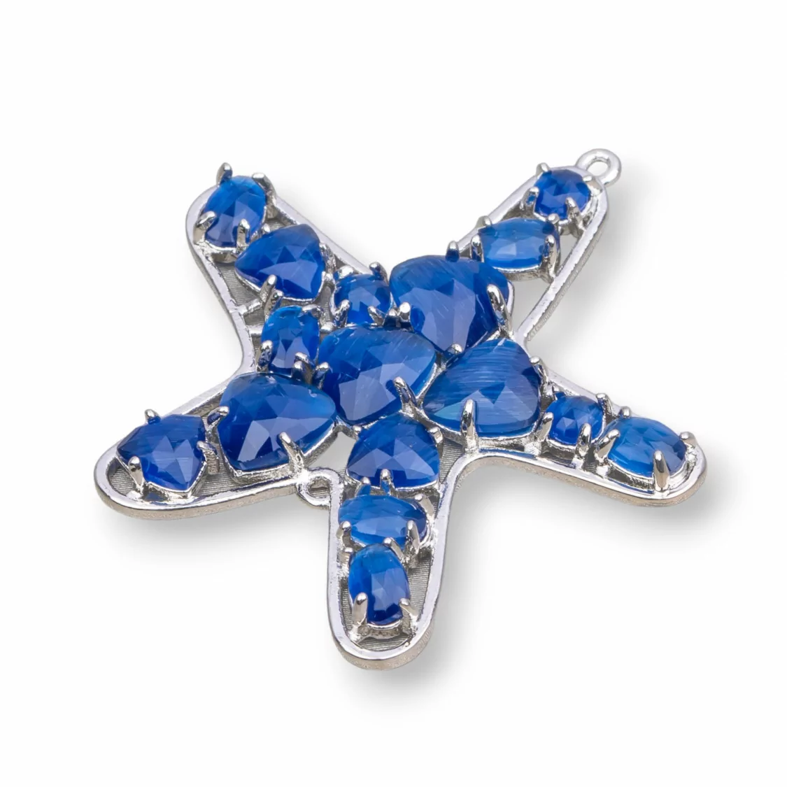 Connettore Componente Di Ottone A Stella Marina Con Occhio Di Gatto Incastonato 43x46mm 4pz Rodiato Blu- STELLA MARINA MULTICRISTALLO | Worldofjewel.com