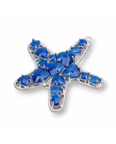 Connettore Componente Di Ottone A Stella Marina Con Occhio Di Gatto Incastonato 43x46mm 4pz Rodiato Blu- STELLA MARINA MULTICRISTALLO | Worldofjewel.com