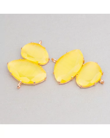 Connettore Componente Di Ottone Con Occhio Di Gatto Incastonati 30x40mm Con 2 Anellini 4pz Oro Rosa Giallo- A DUE PEZZI | Worldofjewel.com