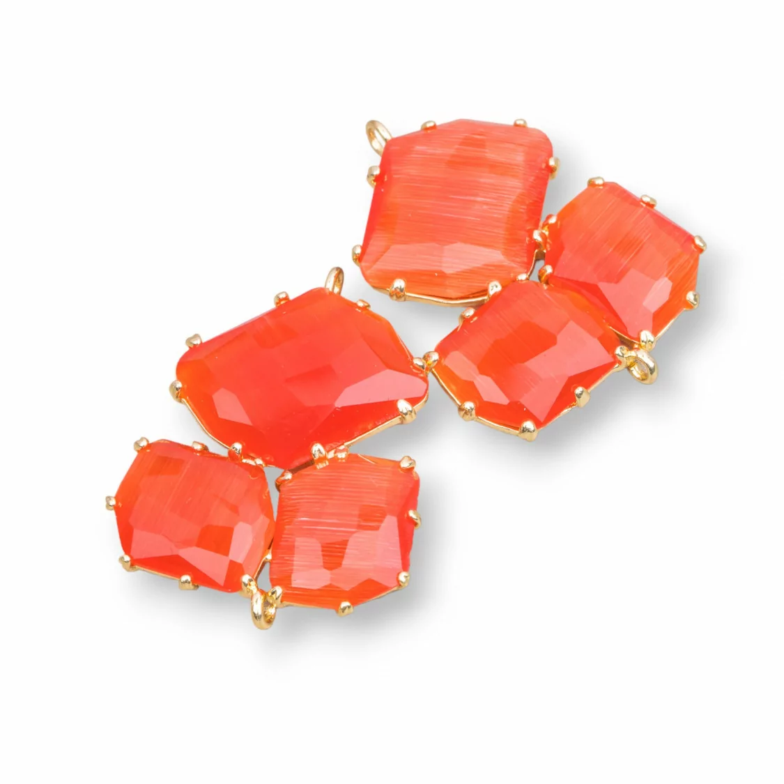 Connettore Componente Di Ottone Con Occhio Di Gatto Incastonato 32x41mm 3pz Dorato Arancio- A TRE PEZZI | Worldofjewel.com