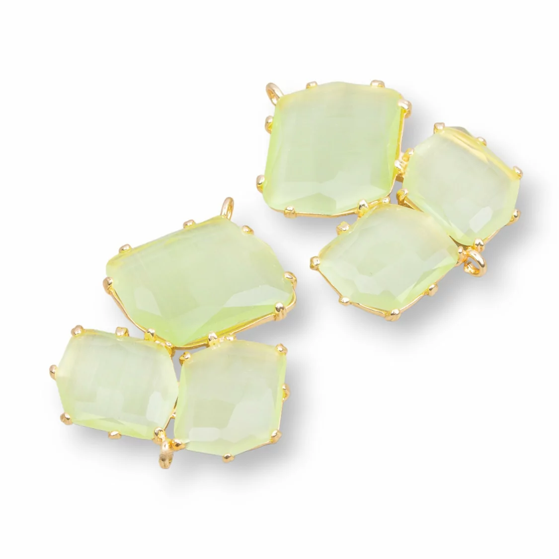 Connettore Componente Di Ottone Con Occhio Di Gatto Incastonato 32x41mm 3pz Dorato Verde Chiaro- A TRE PEZZI | Worldofjewel.com