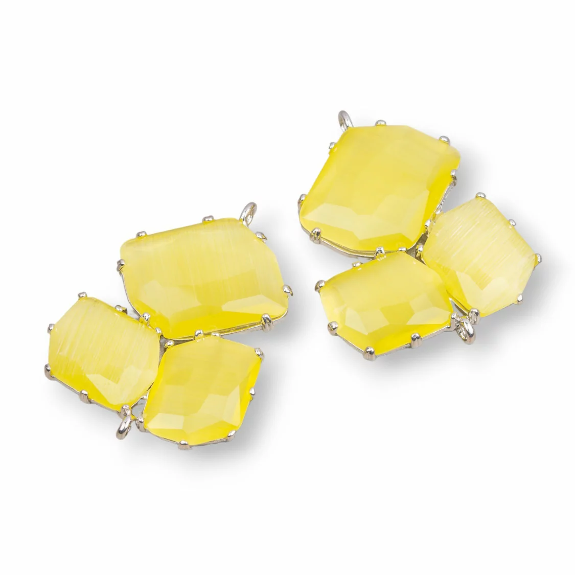 Connettore Componente Di Ottone Con Occhio Di Gatto Incastonato 32x41mm 3pz Rodiato Giallo- A TRE PEZZI | Worldofjewel.com