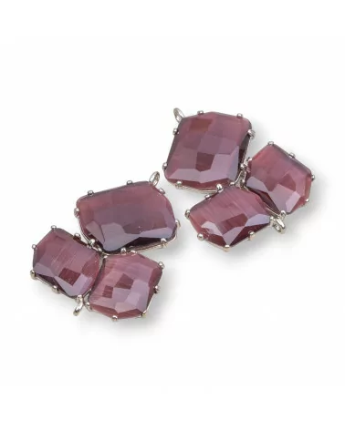 Connettore Componente Di Ottone Con Occhio Di Gatto Incastonato 32x41mm 3pz Rodiato Viola- A TRE PEZZI | Worldofjewel.com