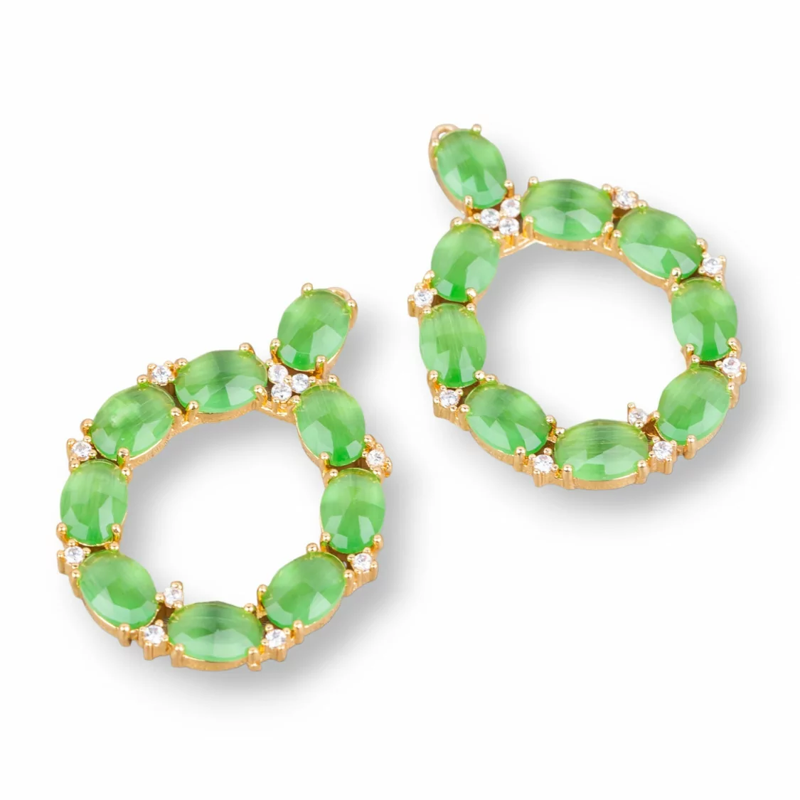 Connettore Componente Di Ottone Con Occhio Di Gatto Incastonato Ovale 25x35mm 4pz Verde- OVALI MULTICRISTALLO | Worldofjewel.com