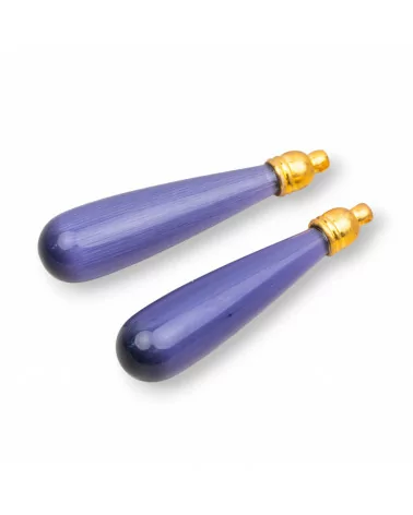 Occhio Di Gatto Goccia Senza Foro Con Coppetta 10x45mm 4pz Viola-GOCCINE SENZA FORO | Worldofjewel.com