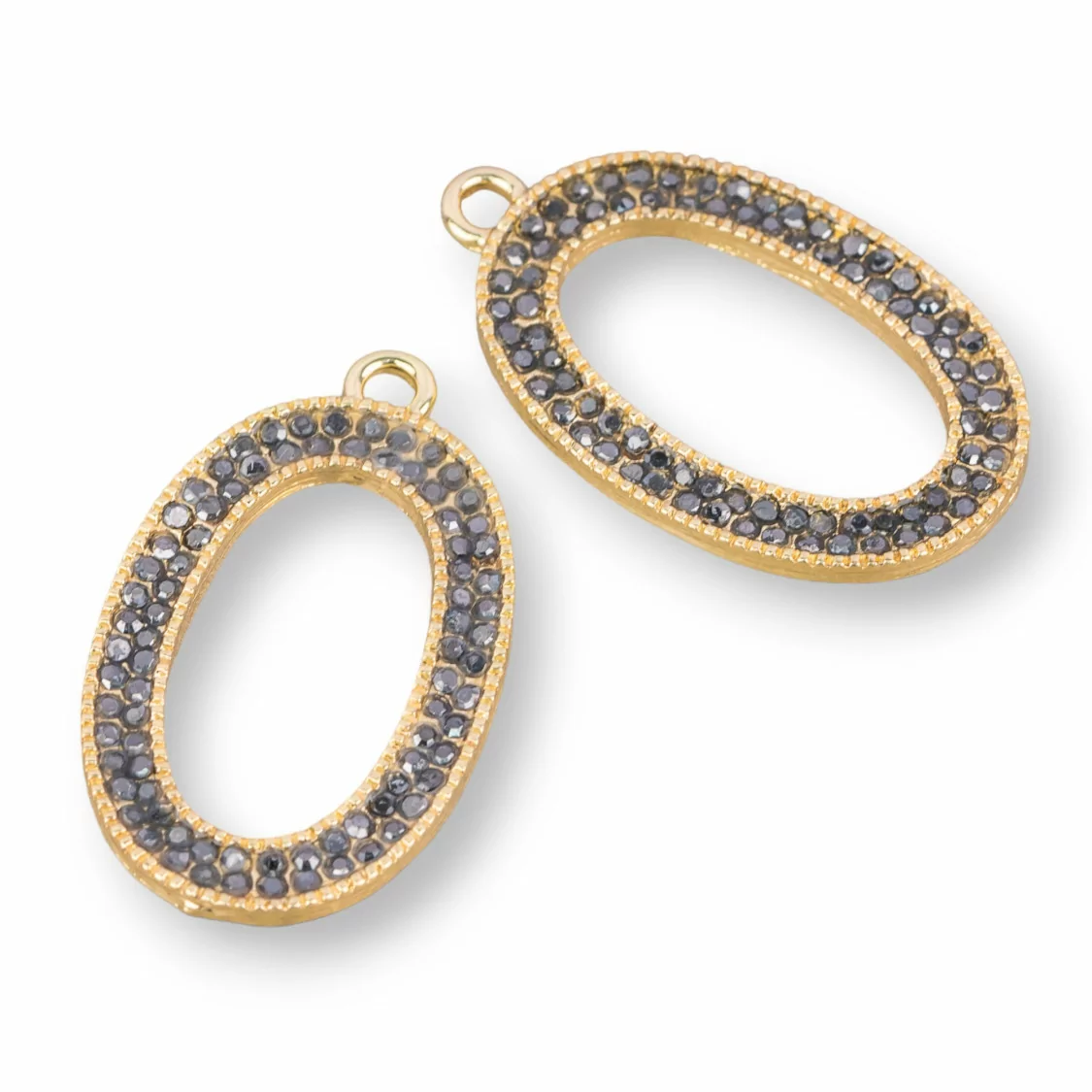 Componente Pendente Di Ottone Con Marcasite Strass Ovale 20x33mm 10Pz-CIONDOLI DI OTTONE | Worldofjewel.com