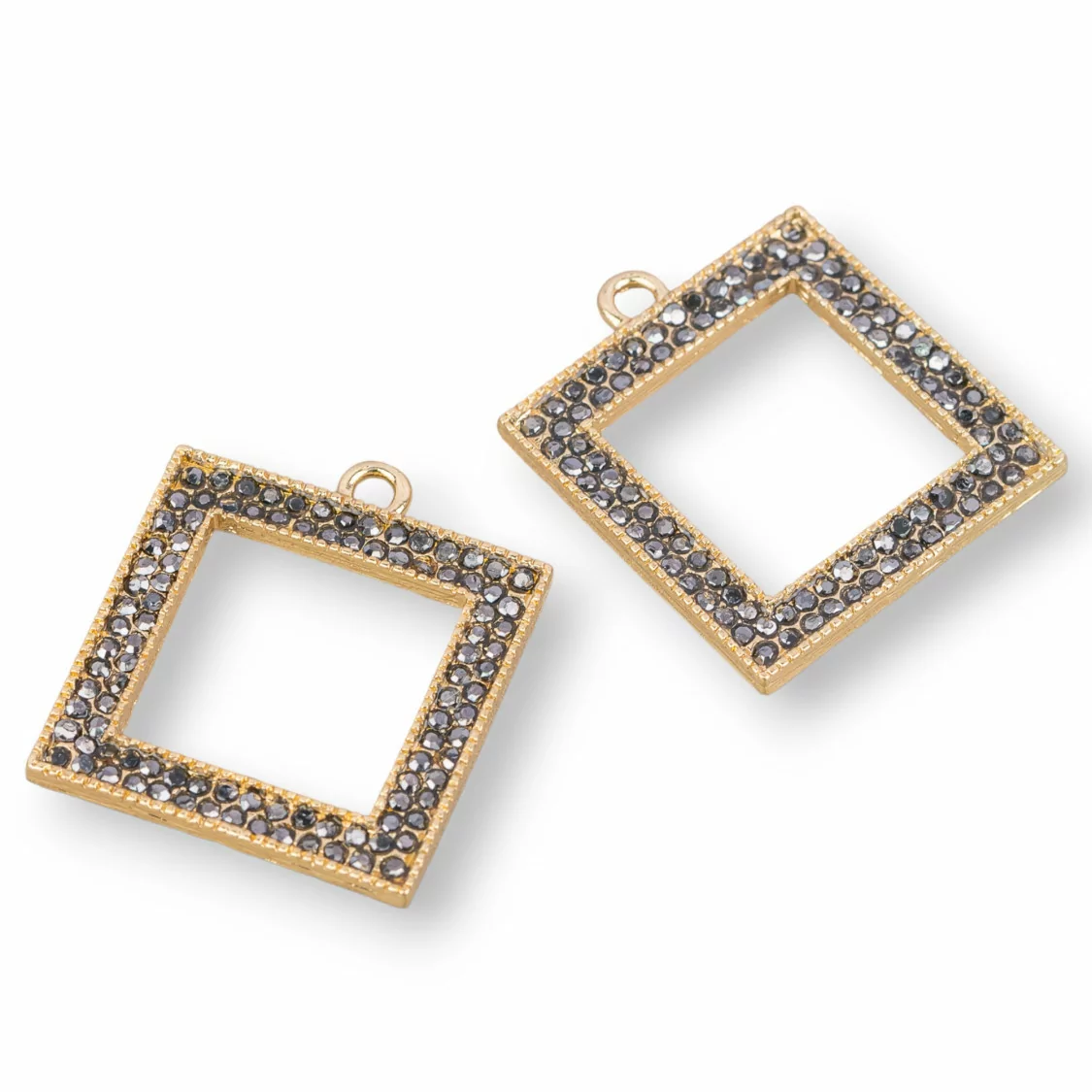 Componente Pendente Di Ottone Con Marcasite Strass Quadrato 25mm 10Pz-CIONDOLI DI OTTONE | Worldofjewel.com