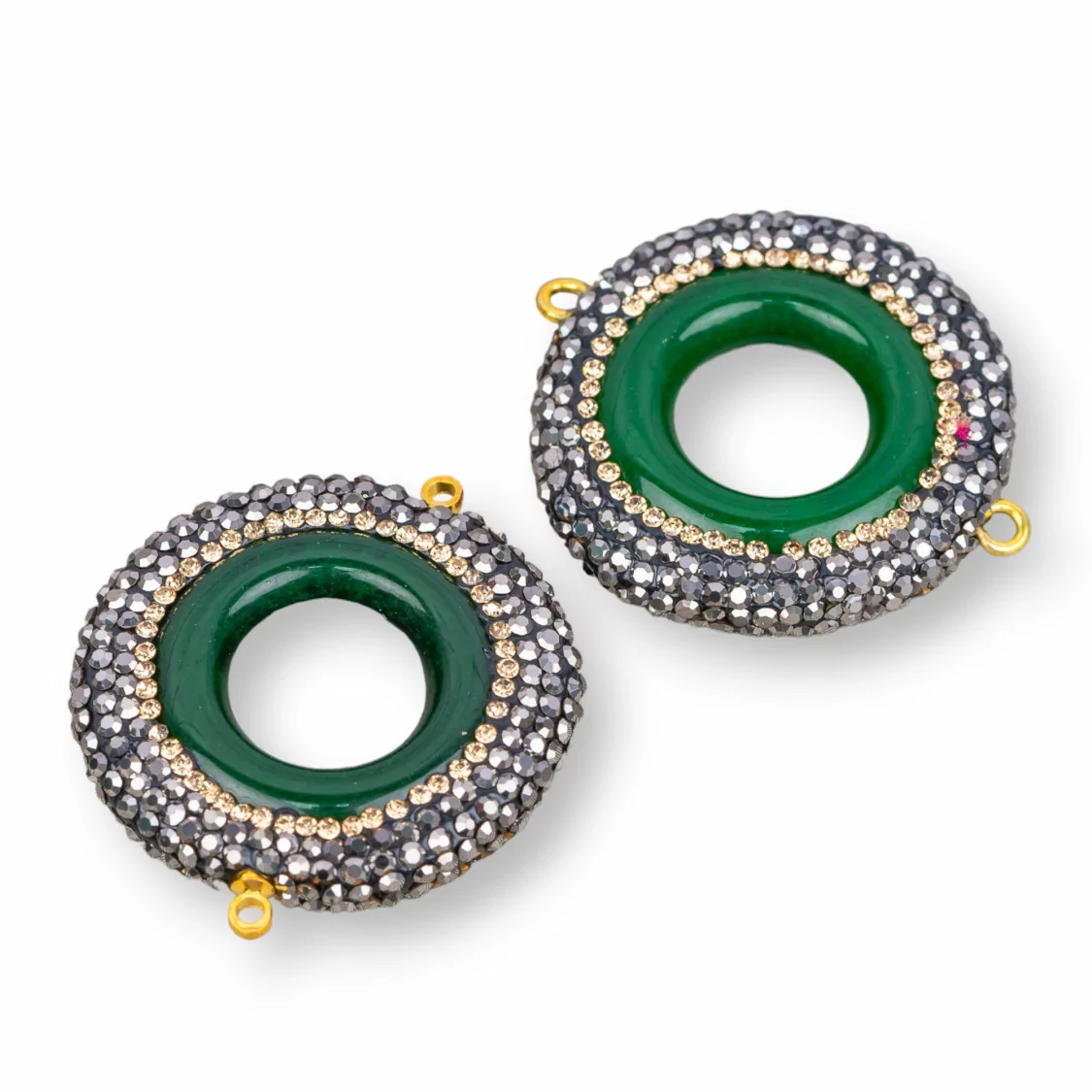 Connettore Componente Di Giada Burma E Marcasite Strass 30mm Con 2 Anellini 4pz-COMPONENTI DI PIETRE DURE | Worldofjewel.com