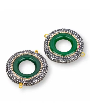 Connettore Componente Di Giada Burma E Marcasite Strass 30mm Con 2 Anellini 4pz-COMPONENTI DI PIETRE DURE | Worldofjewel.com