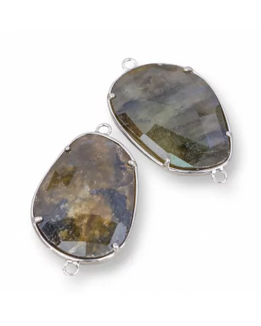 Connettore Componente Di Ottone Con Cabochon Incastonato Di Labradorite 23x33mm Con 2 Anellini 6pz Rodiato- STELLA DEL MATTINO | Worldofjewel.com