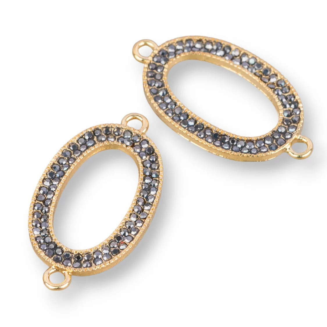 Connettore Componente Di Ottone Con Marcasite Strass Ovale Con 2 Anellini 20x38mm 10pz-CONNETTORI CON STRASS | Worldofjewel.com