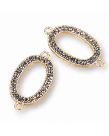 Connettore Componente Di Ottone Con Marcasite Strass Ovale Con 2 Anellini 20x38mm 10pz-CONNETTORI CON STRASS | Worldofjewel.com