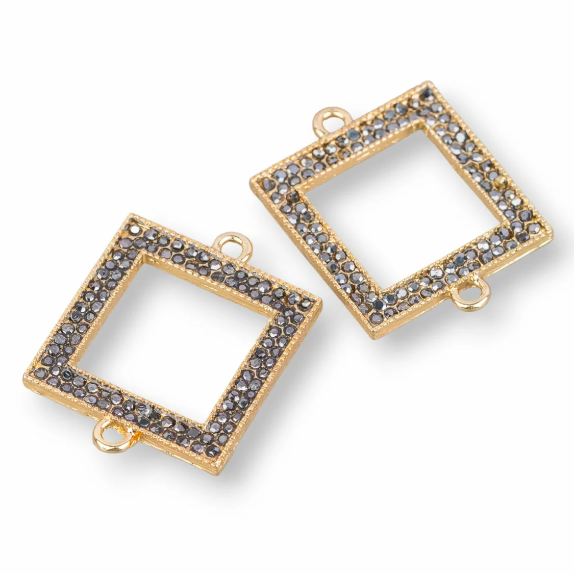 Connettore Componente Di Ottone Con Marcasite Strass Quadrato Con 2 Anellini 25x32mm 10pz-CONNETTORI CON STRASS | Worldofjewel.com