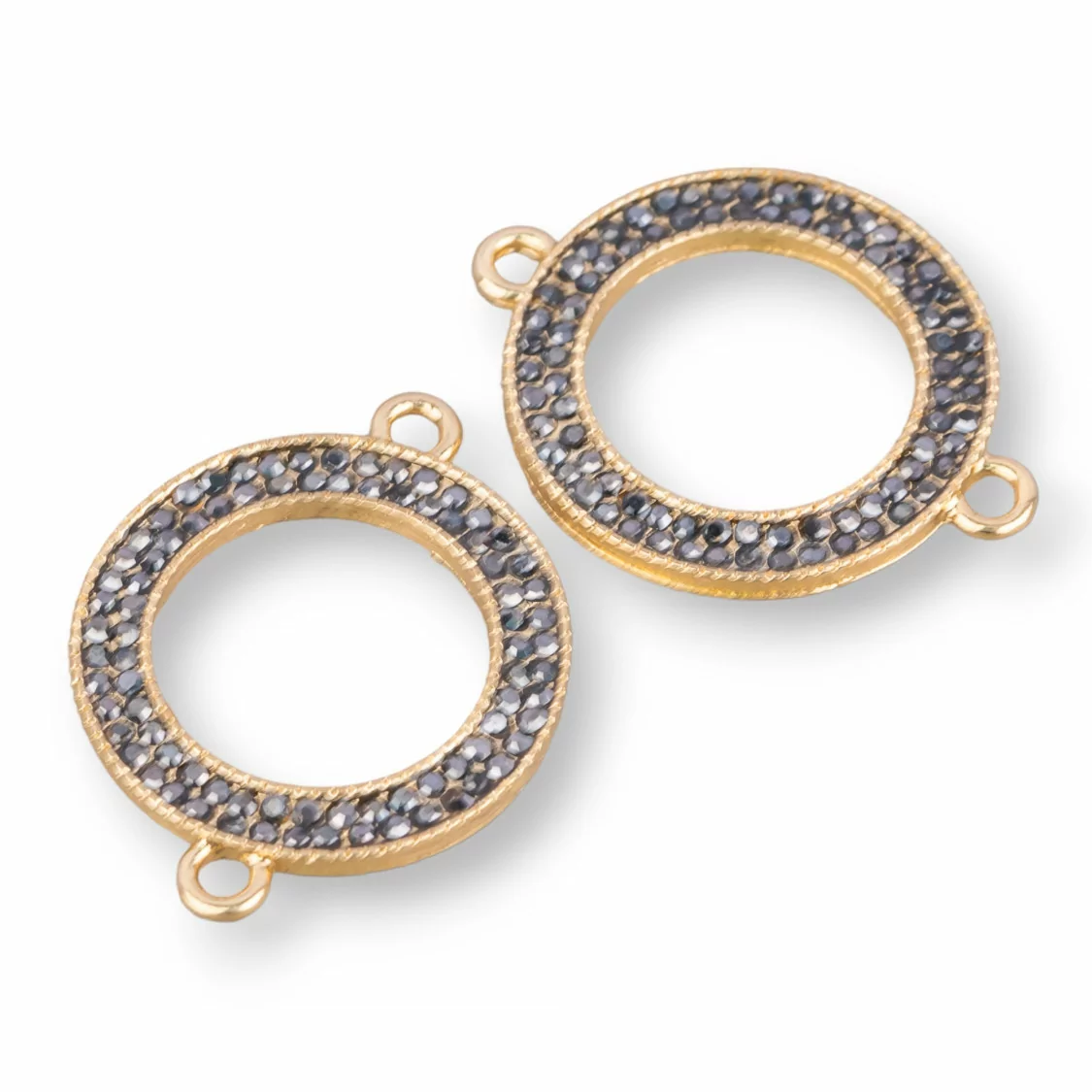 Connettore Componente Di Ottone Con Marcasite Strass Tondo Con 2 Anellini 25mm 10pz-CONNETTORI CON STRASS | Worldofjewel.com