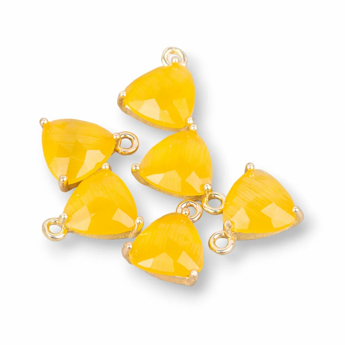 Connettore Componente Di Ottone Con Occhio Di Gatto Incastonati 20pz Con 1 Anellino 9x10mm Giallo- TRIANGOLO | Worldofjewel.com