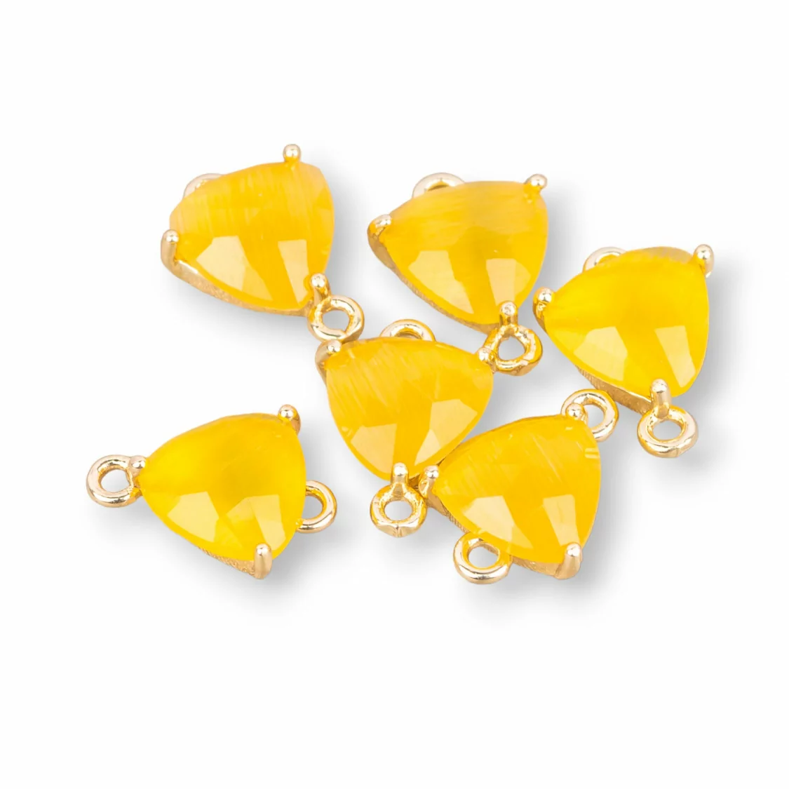 Connettore Componente Di Ottone Con Occhio Di Gatto Incastonati 20pz Con 2 Anellini 9x12mm Giallo- TRIANGOLO | Worldofjewel.com