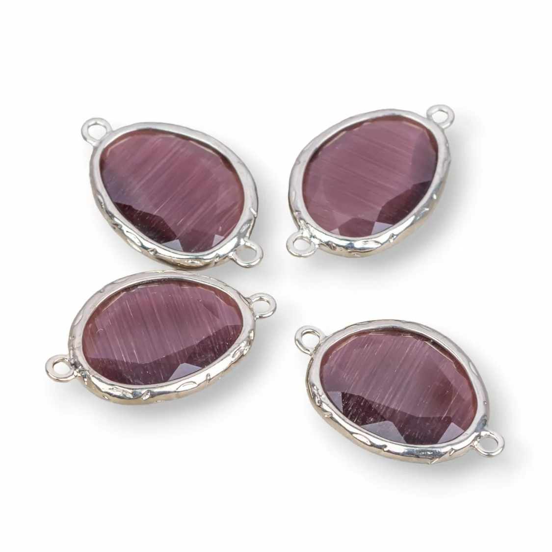 Connettore Componente Di Ottone Con Occhio Di Gatto Incastonati Irregolare 15x20mm 2 Anellini 10pz Rodiato Viola- IRREGOLARI | Worldofjewel.com