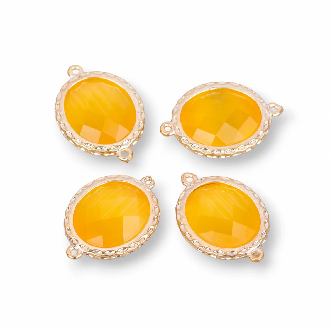 Connettore Componente Di Ottone Con Occhio Di Gatto Incastonati Ovale 15x17mm 16pz Dorato Giallo- OVALI | Worldofjewel.com